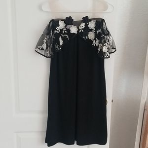 2/$20 MSK Embroidered Tulle Flowers Black + White Dress